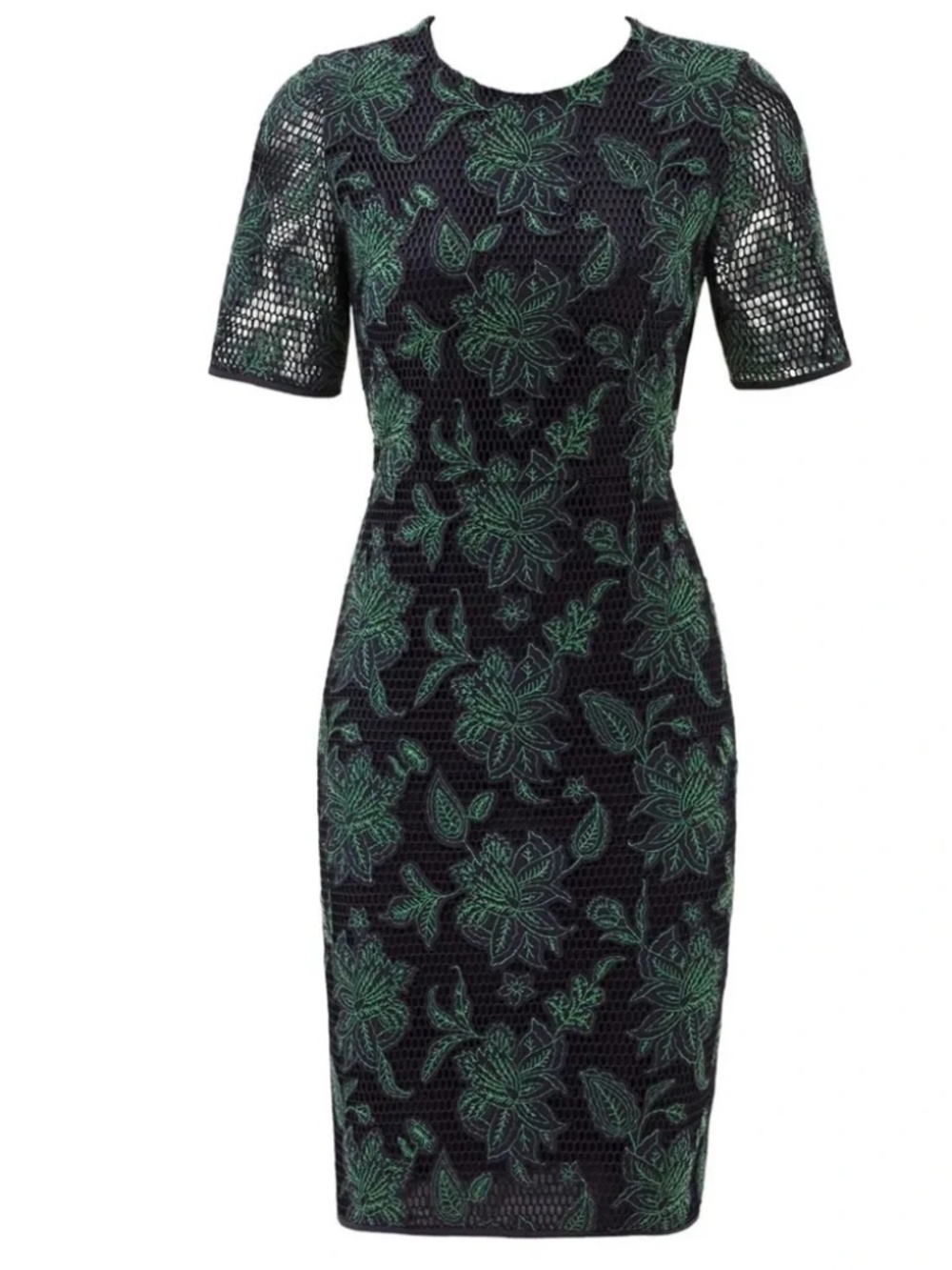NWOT Tory Burch Black Green Floral Embroidered Mesh Sheath Dress Sz 6 Org $400 - Picture 4 of 6